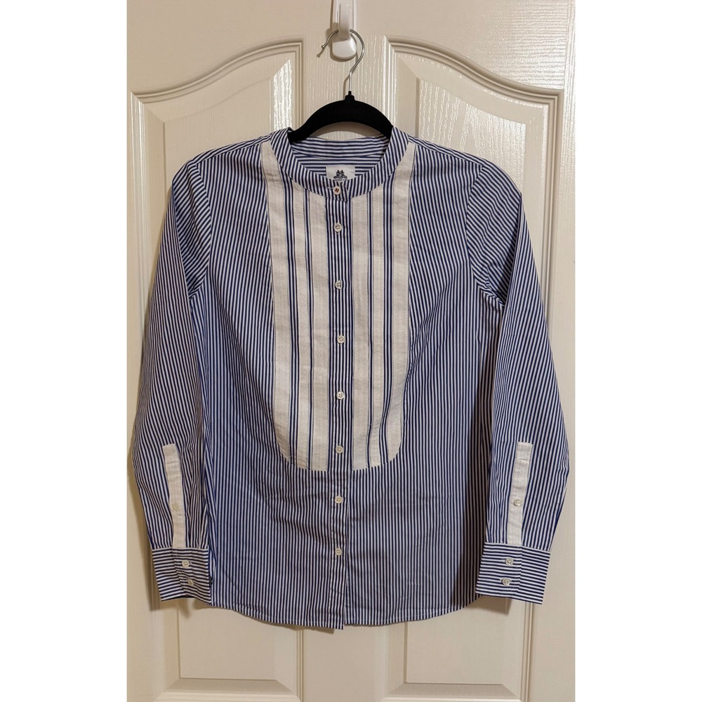 J.Crew Women's Thomas Mason Striped Button Front Shirt Blue Sz 00 XXS Preppy